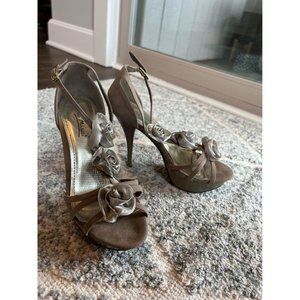 Taupe Rosette Heels - Size 8
